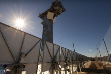 Solar research field with tower and heliostats