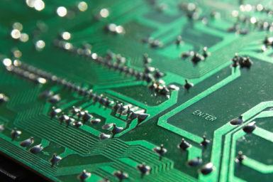 Close up of part of a circuit board.